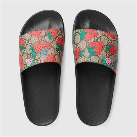 gucci slides with strawberries|gucci slides women strawberry.